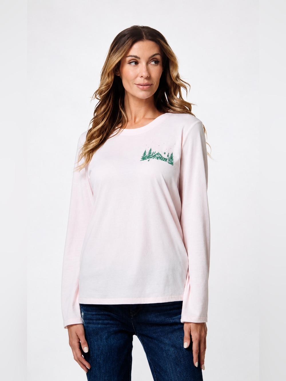 Cato Vintage-Inspired Winter Wonderland Pink Long Sleeve Graphic Tee